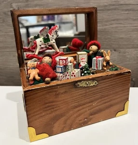 Enesco Wood Treasure Chest Box Filled w/Toys 6” Tall Vintage Christmas - Picture 1 of 8