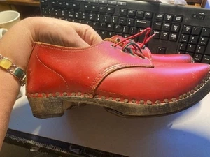 Red Leather Lace up Lancashire Clogs UK size 5 just right for Dancing? - Picture 1 of 13