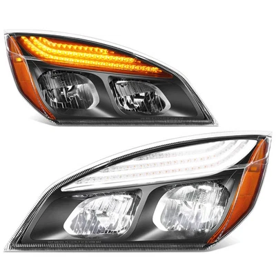 Fit 18-24 Freightliner Cascadia Pair Black House Amber Corner LED Headlights V1 - Image 1 of 4