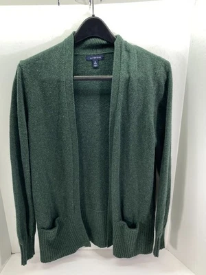 Lands' End Open Front Sweater Womens Medium Green Wool Cashmere Blend Classic - Image 1 of 4