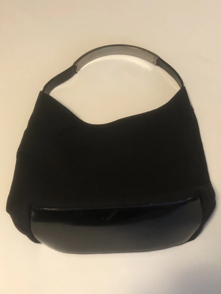 GUCCI Bolso de Mano Lona Mango Plateado Bolso Negro 001 3298 002122 Auténtico Diseñador Foto 1 de 4