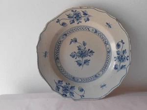 Antique dutch Delft or North France plate. 18th Century. Pottery 22cm . 8.7" - Picture 1 of 11
