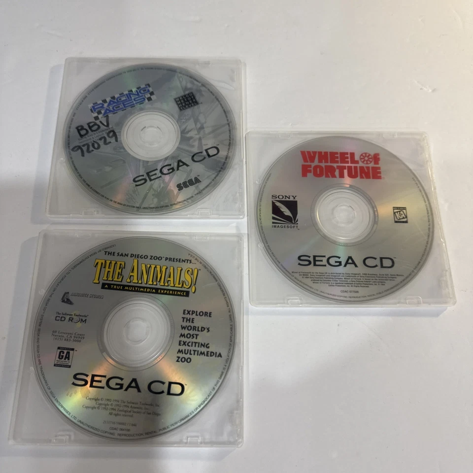 3 Sega CD DISC ONLY Untested lot! Racing Aces, The Animals, Wheel Of Fortune - Image 1 of 4