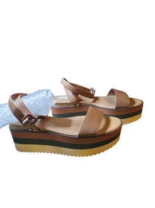 Steve Madden Plateau-Sandalen Leder Damengröße 9,5 M hellbraun mehrfarbig - Bild 1 von 10
