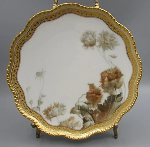 4 Haviland Feu de Four Coupe Luncheon Plates - Gold Encrusted - Poppies - H3917 - Picture 1 of 8