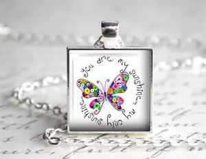 You are my Sunshine quadratischer Anhänger Charm oder Schlüsselanhänger 1" Schmetterling Liebeszitat - Bild 1 von 1