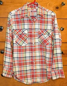 Vintage 70s 80s LEVI'S Plaid Western Flannel L/S Button Shirt Men's M USA Made - Picture 1 of 12
