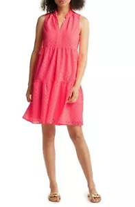 Lilly Pulitzer Novella Dress Coral Chiffon Eyelet NWT$198 Mini Medallion Swing - Picture 1 of 3