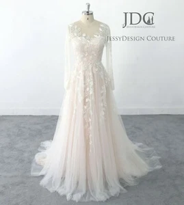 Affordable Bridal Gown Wedding Dress Floral Lace Bodice 2-28W Illusion Back - Picture 1 of 7