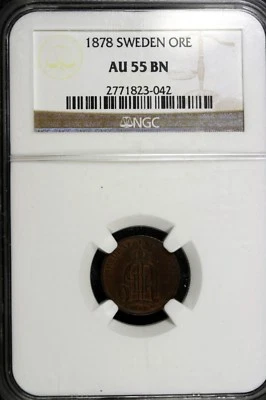 1878 - NGC AU55 Brown Sweden One Ore!!!  #B11263 - Image 1 of 2