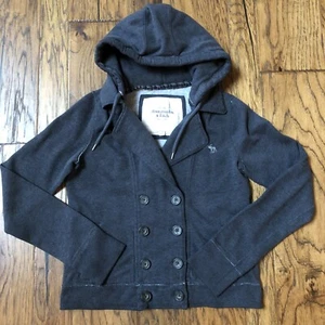 ABERCROMBIE & FITCH A&F Womens L Double Breasted Gray Sweatshirt Hoodie Jacket - Picture 1 of 20