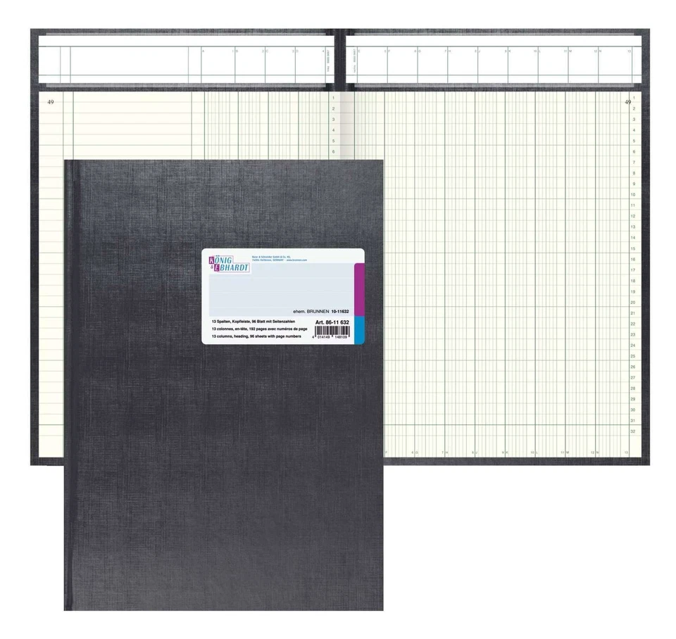 KÖNIG EBHARDT Spaltenbuch A4 in Kopfleisten-Ausführung Schema über 1 Seite 13 Spalten 96 Bl.