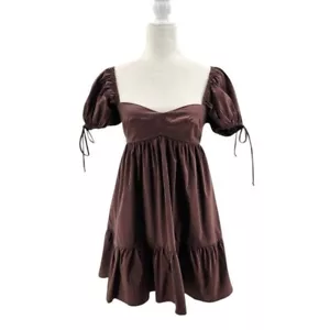 NEW Olivaceous Womens Small Dress Brown Babydoll Tie Mini Smock Party Cocktail - Picture 1 of 10