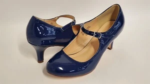 Olivia K Ankle Strap Round Toe Low Kitten Heel Mary Jane Pumps, Navy, 8 M US NEW - Picture 1 of 7