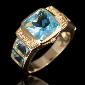 Trendy Jewelry Mens Solitaire 18K Gold Filled Size 10 Blue Aquamarine Rings