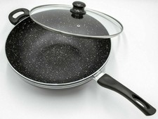 Royal Cuisine Large Nero Antiaderente Wok 28cm Induzione Padella con coperchio in vetro