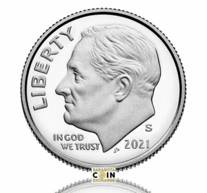 MONETA CAMMEO PROFONDA GEMMA ROOSEVELT 2021 S 10C PLACCATA PROOF ROOSEVELT  - Foto 1 di 2