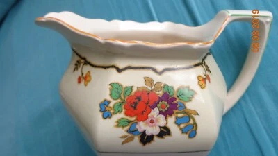 John Maddock sons Minerva Royal Ivory china jug pretty flowers 787954 gold leaf - image 1 of 4