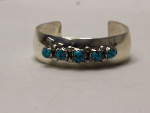 925 Sterling Silver Navajo Native American Cuff Bracelet Turquoise Stones