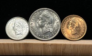 DOMINICAN REPUBLIC 1 Centavo + 10 & 25 Centavos 1963 UNC 3x Pcs KM#25 27 28. G8 - Picture 1 of 2