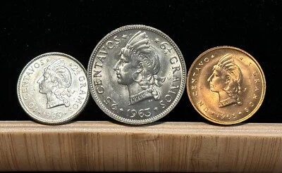 REPÚBLICA DOMINICANA 1 centavo + 10 y 25 centavos 1963 UNC 3x piezas KM#25 27 28. G8 Foto 1 de 2
