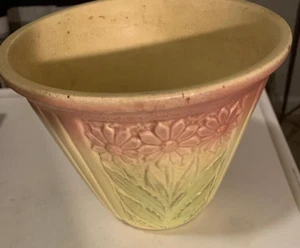 Vintage Pottery Vase Flowerpot Pink Flowers - Picture 1 of 2