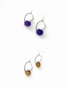 SLIVER-PLT. SWIRBEL OHRRINGE MIT 12 MM SHAMBALLA PERLE LILA & GOLD -2 FÜR EINEN VERKAUF - Bild 1 von 10