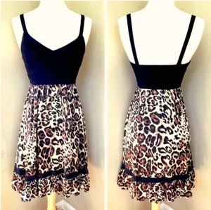 BEBE - Black & Leopard Print Silk / Bandage Dress Mid Length 2000's Dress Size S - Picture 1 of 5