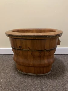 RARE UNIQUE Antique Chinese Asian Wooden Foot Baby Bucket Bath Farmhouse Tub - Picture 1 of 12