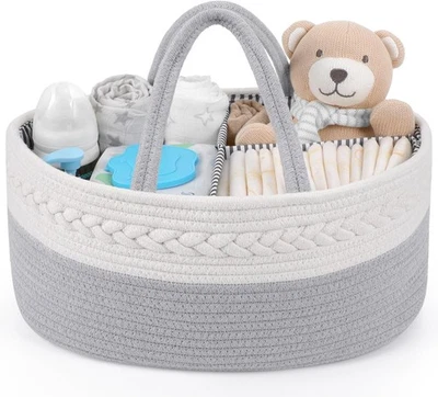 Diaper Caddy Organizer for Baby Boy- Cotton Rope for Changing Table - Image 1 of 4