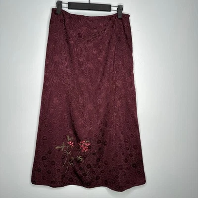 Maxi falda vintage granate con bordado de flores talla M April Cornell para mujer Foto 1 de 4