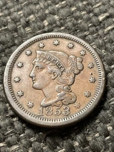 1853 BRAIDED HAIR LARGE CENT - Better Grade - Bild 1 von 2