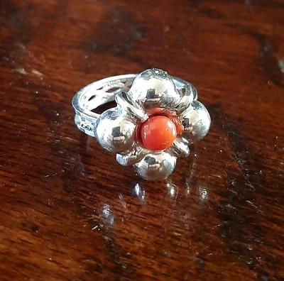 Anello - Argento -corallo Cabochon-  Vintage - Immagine 1 di 4