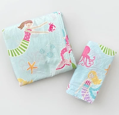 Funda nórdica Pottery Barn Kids azul pálido sirena completa reina 100 % algodón 2012 Foto 1 de 4