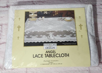 Interiors Design Angel Lace Tablecloth White 60" X 86" Holiday Rectangular - Image 1 of 3