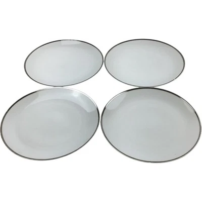 Juego de 4 platos de ensalada de porcelana blanca medallón Thomas Alemania con adornos plateados 21 cm Foto 1 de 4
