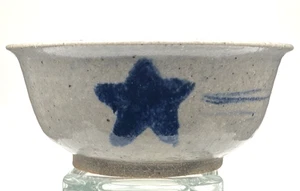 Vintage Studio Pottery Salt Glaze Bowl, Stoneware, Blue Shooting Star, Signed - Picture 1 of 9