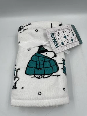 NEW Peanuts Snoopy White Teal Puffer Jacket Holiday Winter 2 Pack 16x28 Towels - Image 1 of 4
