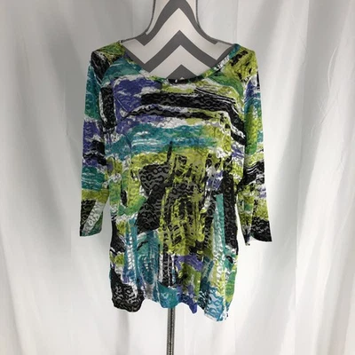 lynn Ritchie Silver multi-color sheer top tab sleeve XL - Image 1 of 4