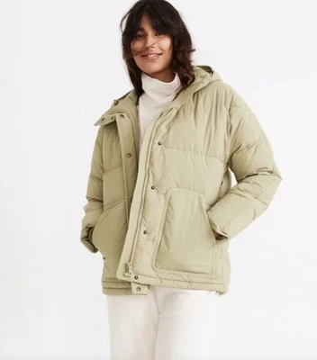 Madewell Holland Ash Green Khaki Quilted Puffer Parka Jacket Womens S Cottagecor - Image 1 of 4