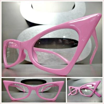 Clásico Vintage Años 60 RETRO OJO DE GATO Estilo Lente Transparente VIDRIO DE OJOS Marco Rosa Puntiagudo Foto 1 de 4