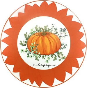 Fall Pumpkin Placemats Set of 4 round Orange Autumn Table Mats Faux Leather Thic - Picture 1 of 7