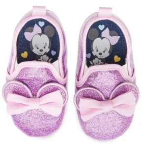 DISNEY Store MINNIE PINK Sparkle Crib SHOES Bow 0-6M 6-12M 12-18M Baby Girls NEW - Picture 1 of 8