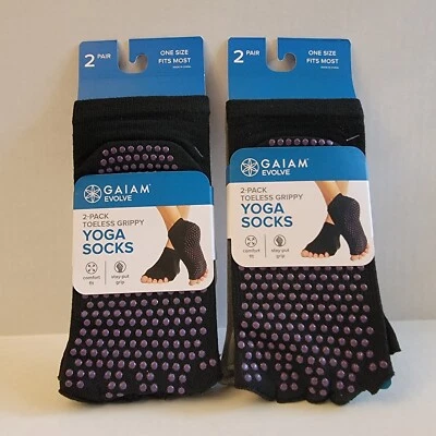 "Two Packs" of 2 Pair Gaiam Evolve Toeless Grippy Yoga Socks One Size Fits Most - Image 1 of 4