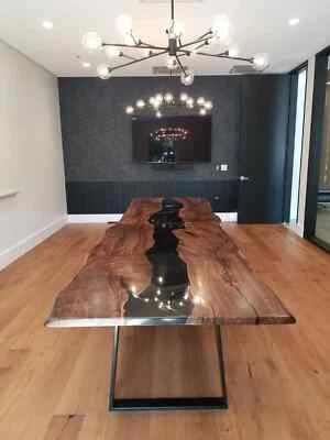 Black Walnut Epoxy Conference Table/live edge epoxy resin River center table top - Image 1 of 4