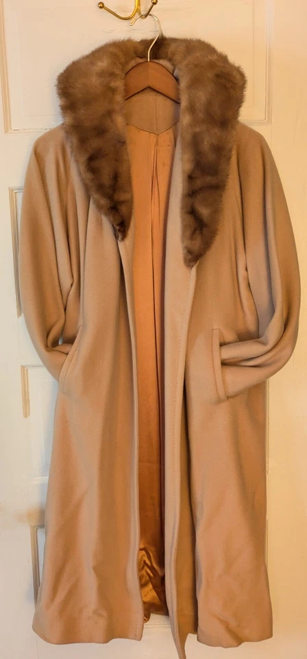 Abrigo Mongol Cachemira Visón Cuello Frente Abierto Unión De Colección Beige Busto: 42-1/4 Foto 1 de 4