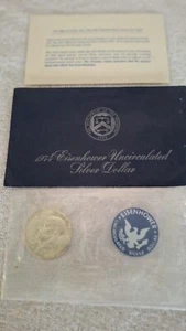 1974 S Ike EISENHOWER unzirkulierter Silberdollar mit Zertifikat und blauem Umschlag - Bild 1 von 11