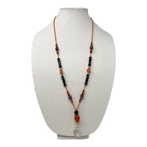 Handmade Beaded Lanyard Orange Halloween Skulls, ID Badge, Eyeglass Holder - Picture 1 of 3