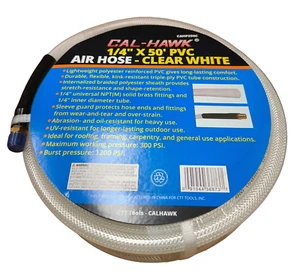 Manguera de aire 1/4" X 50' 50 pies trenzada flexible para techo blanco transparente PVC NPT 300 PSI - Imagen 1 de 2