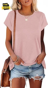 Womens T Shirts Crew Neck Raglan Short Sleeve Shirts Fashion Outfits ⭐️⭐️⭐️⭐️⭐️ - Picture 1 of 4